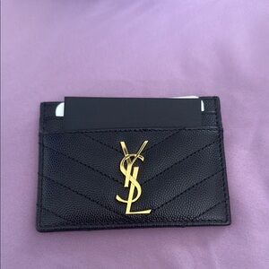Yves Saint Laurent Black Card Holder with Gold Logo